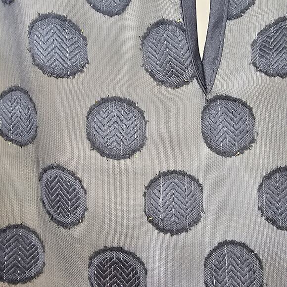 Lulus Womans size S Portina Black Satin Polka Dot Top Sheer Mesh Back Keyhole - Picture 5 of 8